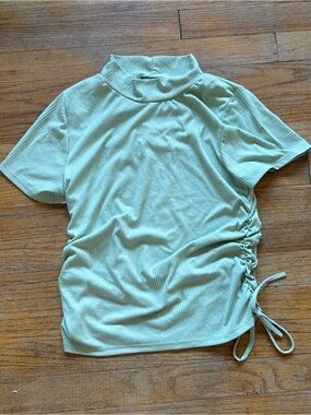 Olivia Rae Ribbed Mock Neck Short Sleeve Top in Light Mint